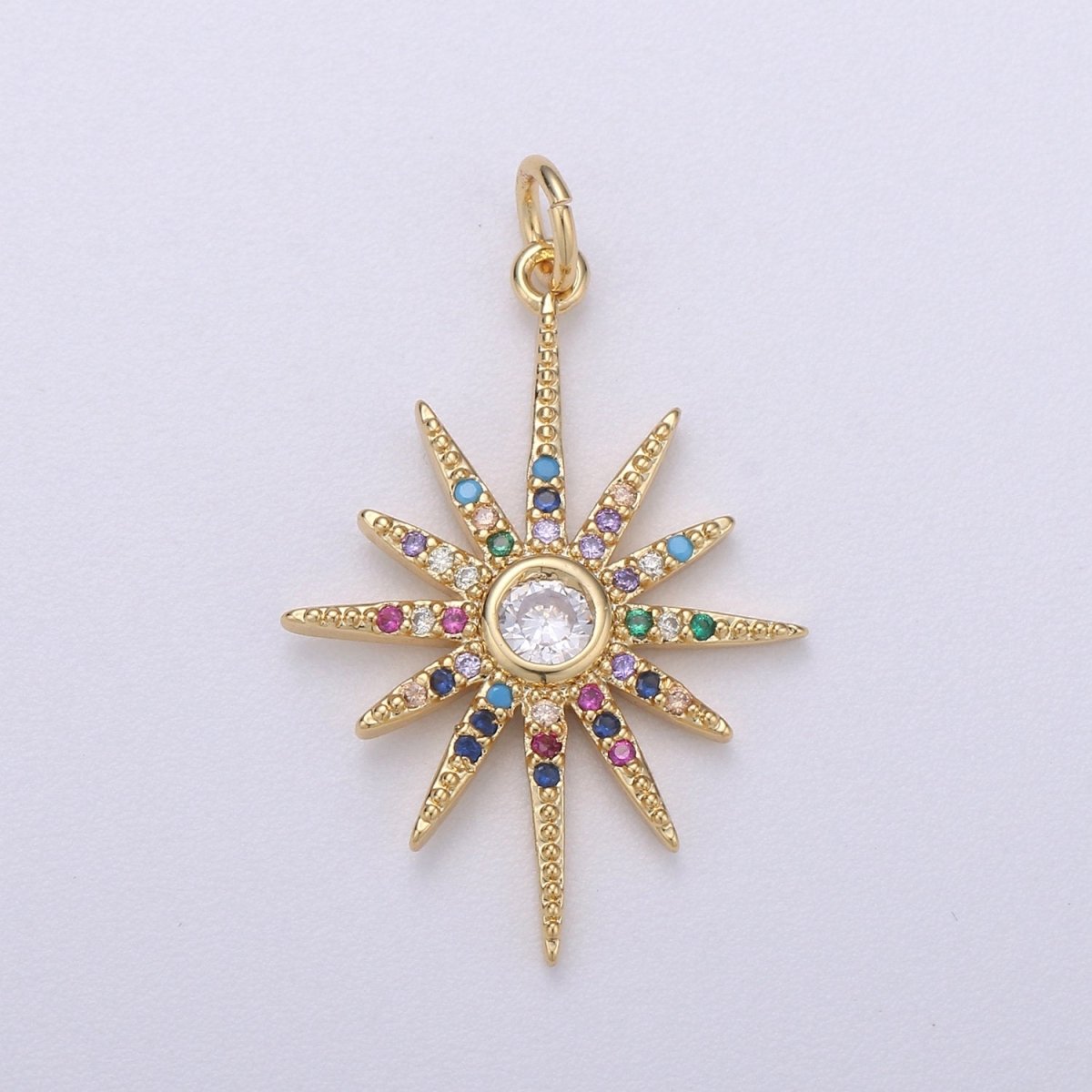 14k Gold Filled Starburst Charm Micro Pave Star Charm, Rainbow Cubic Charms, CZ Gold Celestial Charm, Dainty Minimalist Jewelry Supply C-469 - DLUXCA