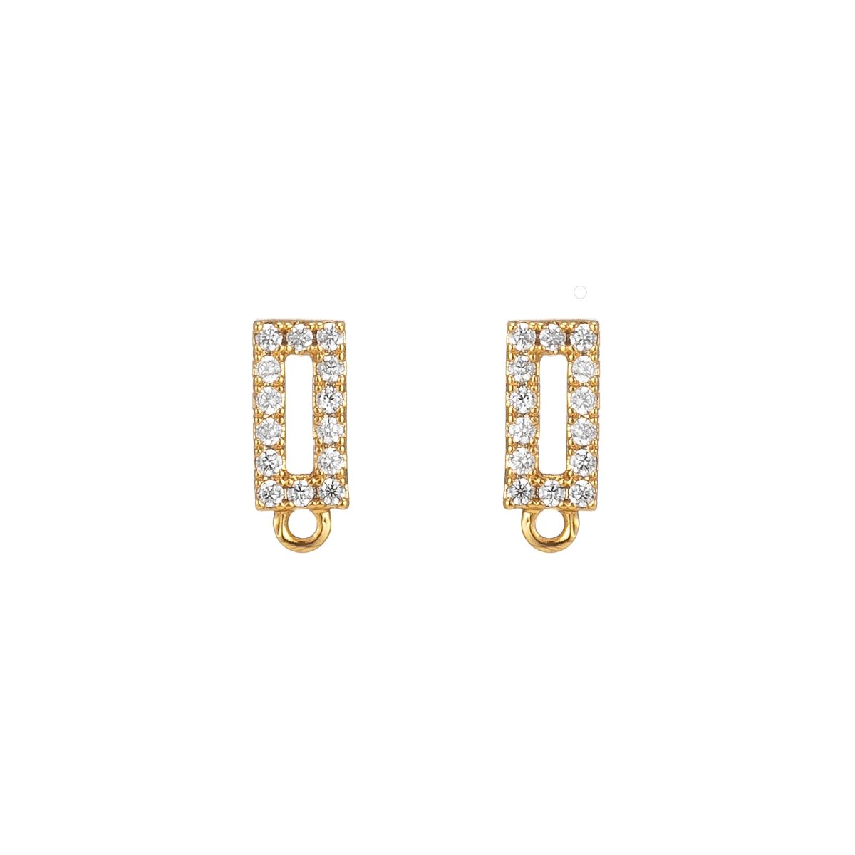 14K Gold Filled Stud Earring with Open Link CZ Micro Pave Rectangle Ear Studs for Earring Component Supply L-325 - DLUXCA