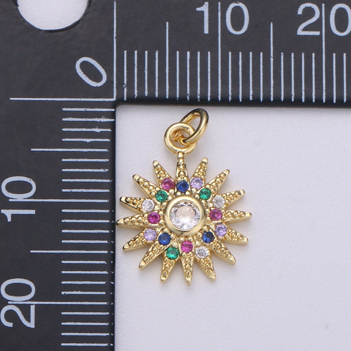 14k Gold Filled Sun Charm Micro Pave Sun Burst Charm, Rainbow Cubic Charms, CZ Gold Celestial Charm, Dainty Minimalist Jewelry SupplyC-471 - DLUXCA