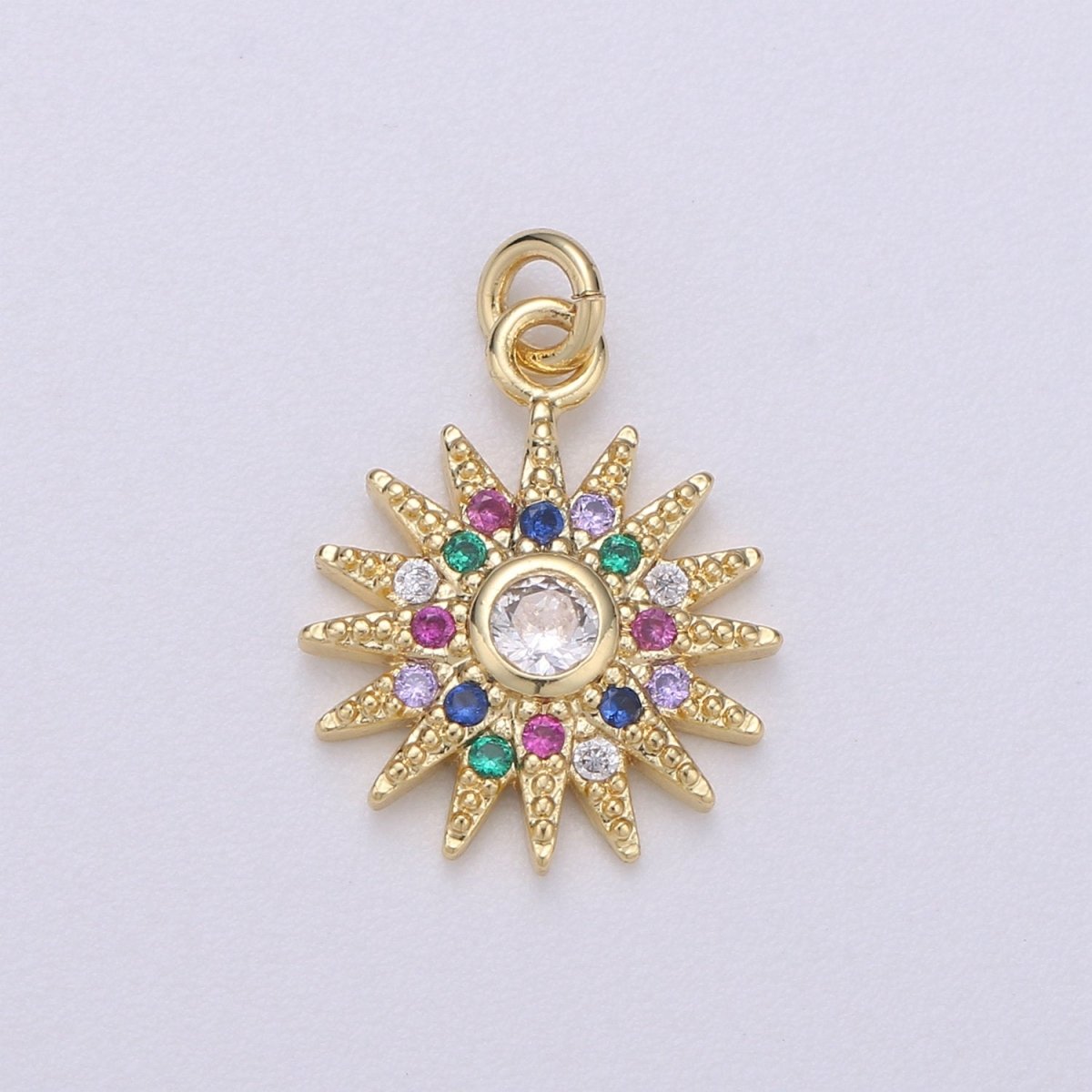 14k Gold Filled Sun Charm Micro Pave Sun Burst Charm, Rainbow Cubic Charms, CZ Gold Celestial Charm, Dainty Minimalist Jewelry SupplyC-471 - DLUXCA