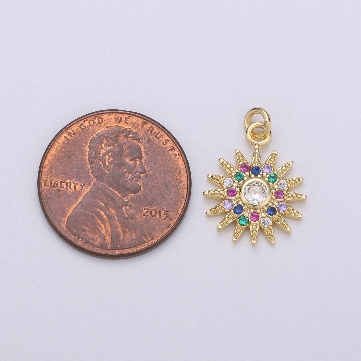 14k Gold Filled Sun Charm Micro Pave Sun Burst Charm, Rainbow Cubic Charms, CZ Gold Celestial Charm, Dainty Minimalist Jewelry SupplyC-471 - DLUXCA