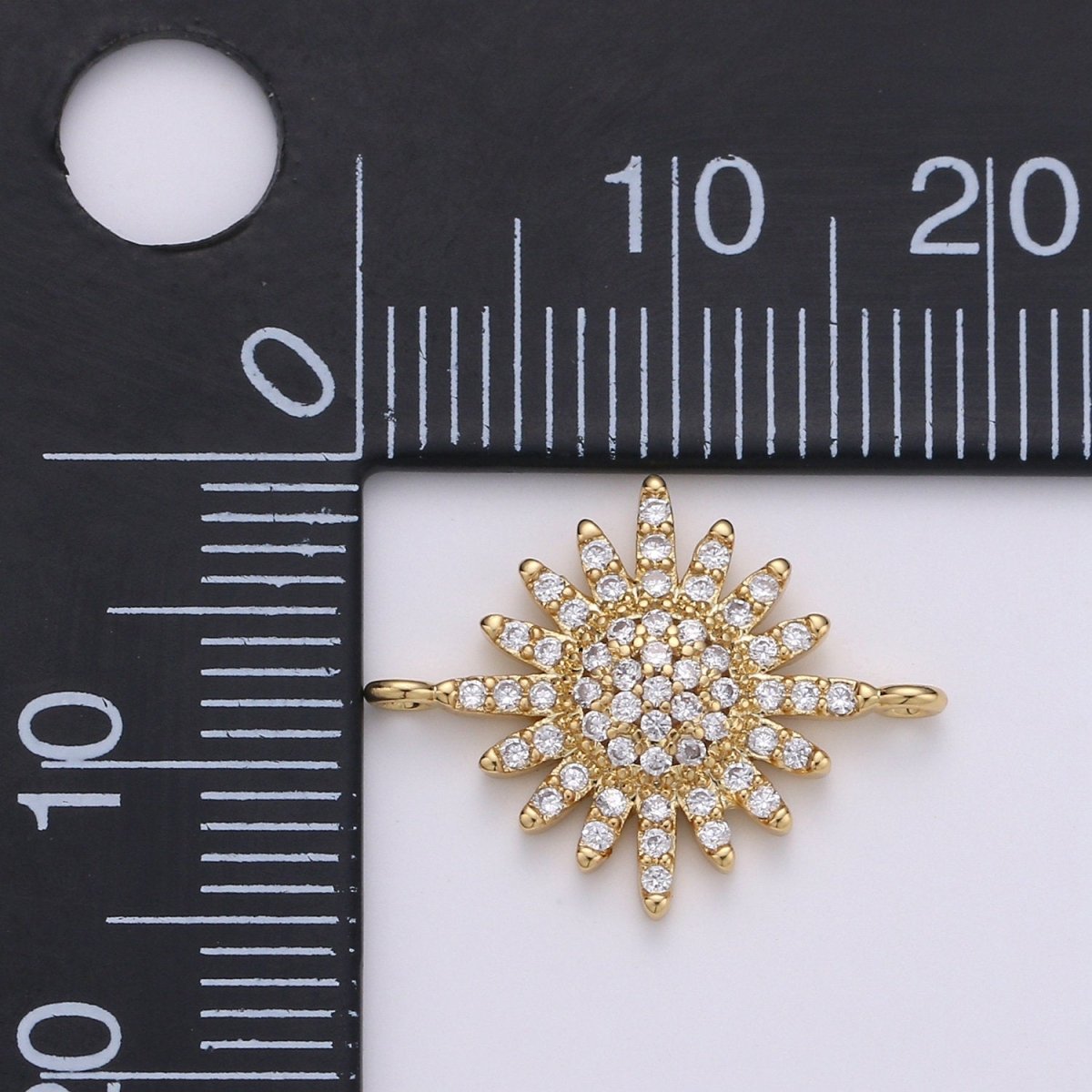 14K Gold Filled Sun CZ paved Connectors, Celestial Jewelry Sunshine, Sunburst F-504 - DLUXCA