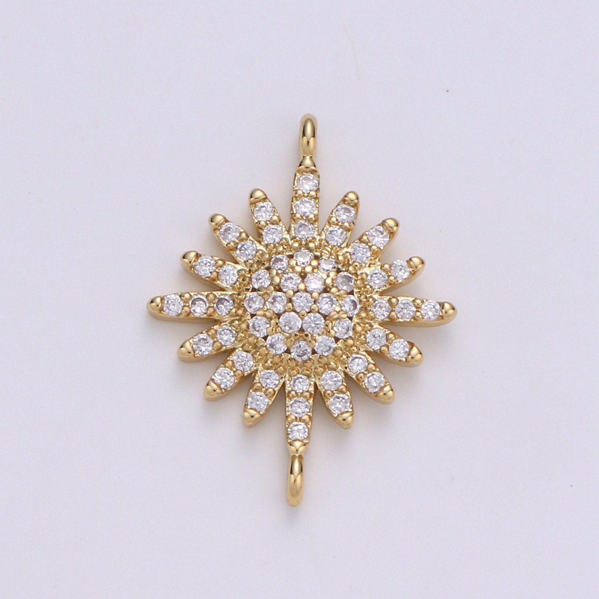 14K Gold Filled Sun CZ paved Connectors, Celestial Jewelry Sunshine, Sunburst F-504 - DLUXCA