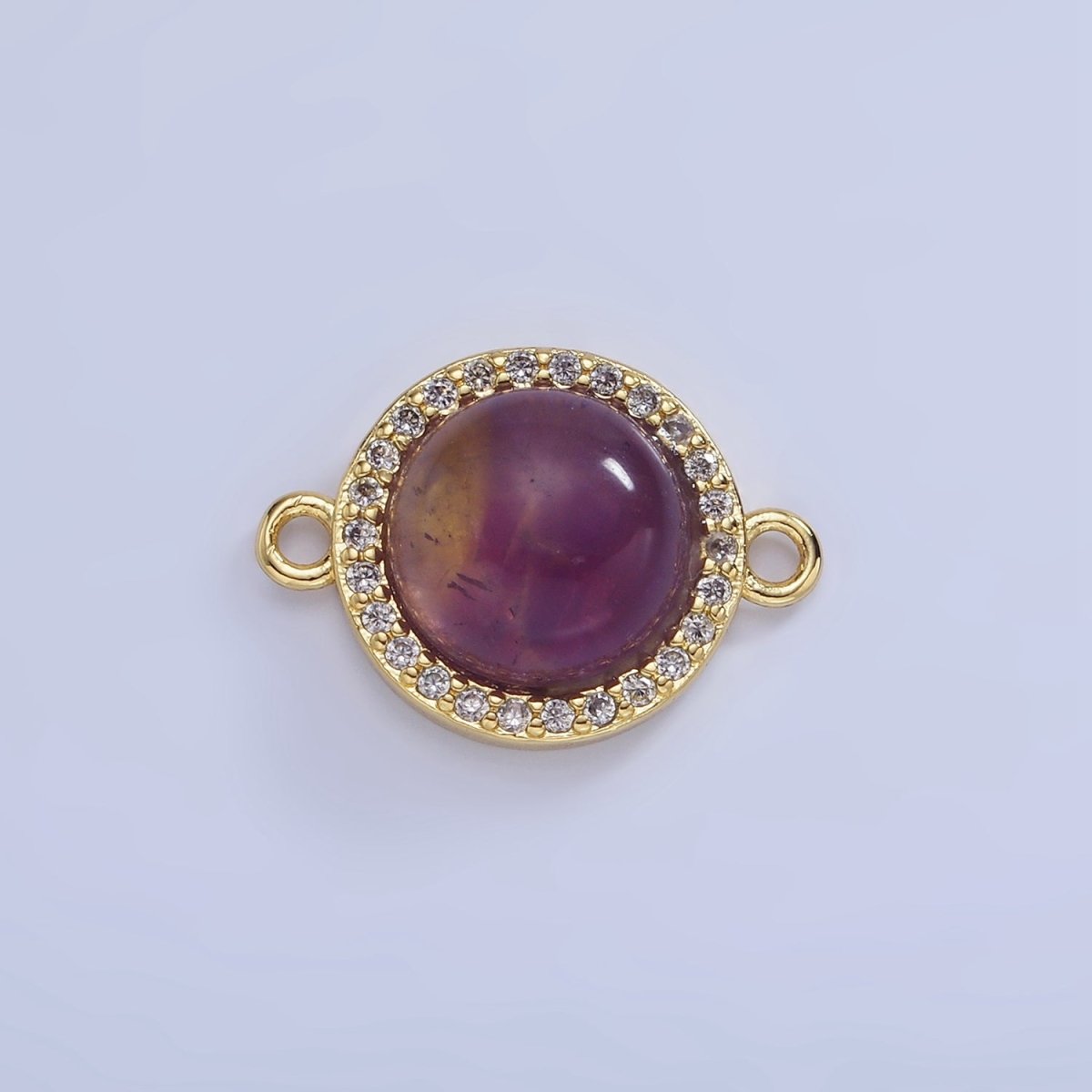 14K Gold Filled Sunstone, Amethyst Micro Paved CZ Round Connector | G312 - DLUXCA