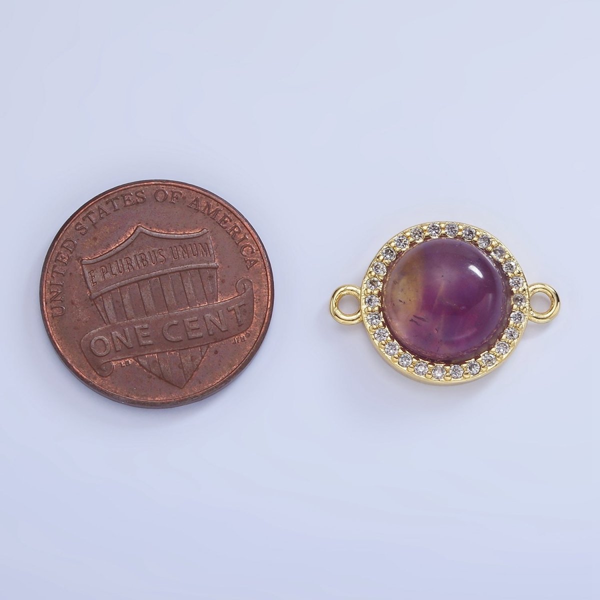 14K Gold Filled Sunstone, Amethyst Micro Paved CZ Round Connector | G312 - DLUXCA