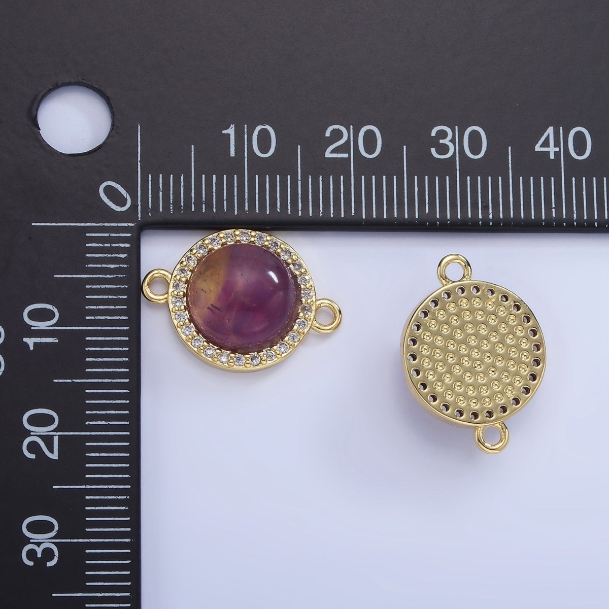 14K Gold Filled Sunstone, Amethyst Micro Paved CZ Round Connector | G312 - DLUXCA
