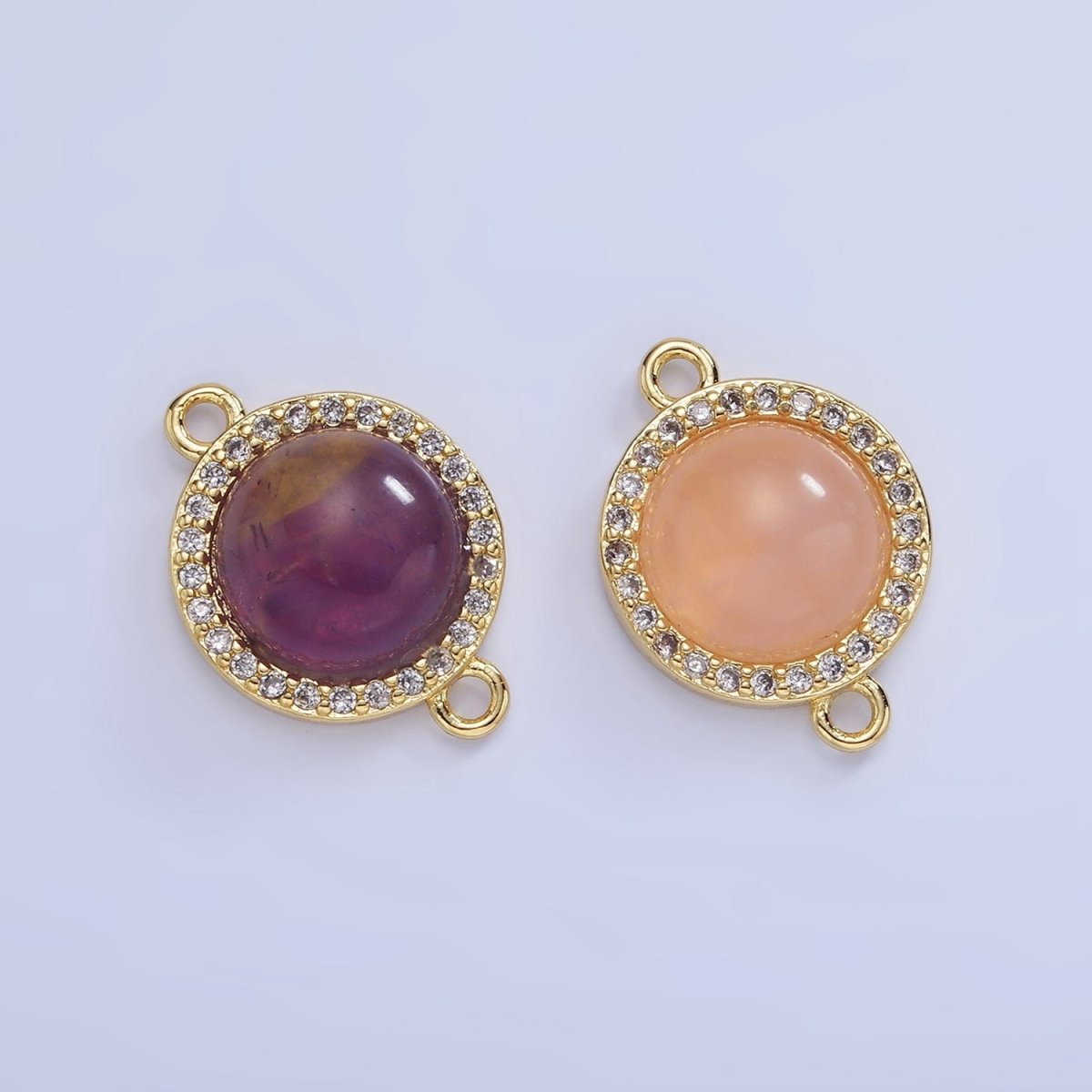 14K Gold Filled Sunstone, Amethyst Micro Paved CZ Round Connector | G312 - DLUXCA