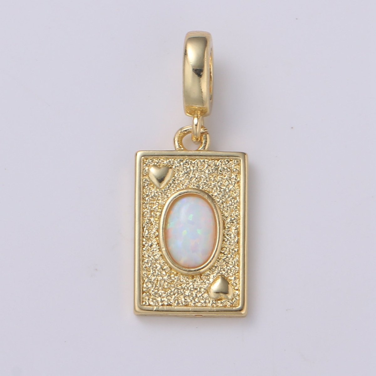 14K Gold Filled Tag Opal Charm Rectangle Medallion, Heart Pendant Necklace Charm for Statement Necklace Component Jewelry Supply H-348 H-349 - DLUXCA
