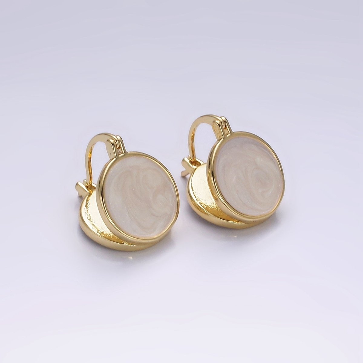 14K Gold Filled Teal, White Enamel Round Triangle Latch Hoop Earrings | AE996 AE997 - DLUXCA