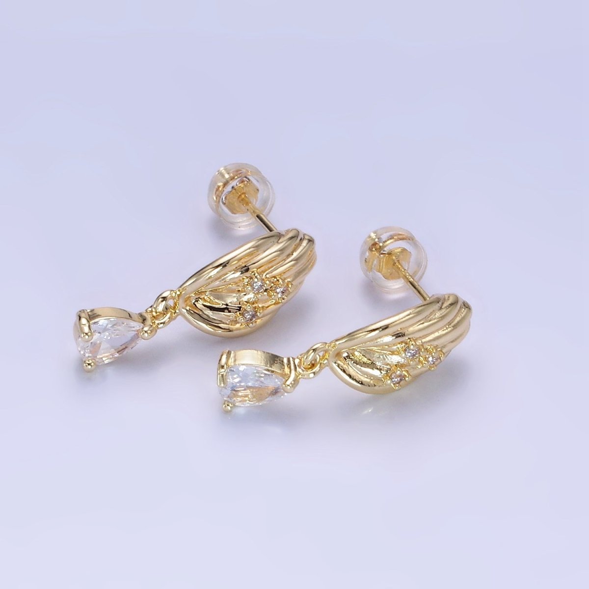 14K Gold Filled Teardrop CZ Drop Croissant Stud Earrings | AB1146 - DLUXCA