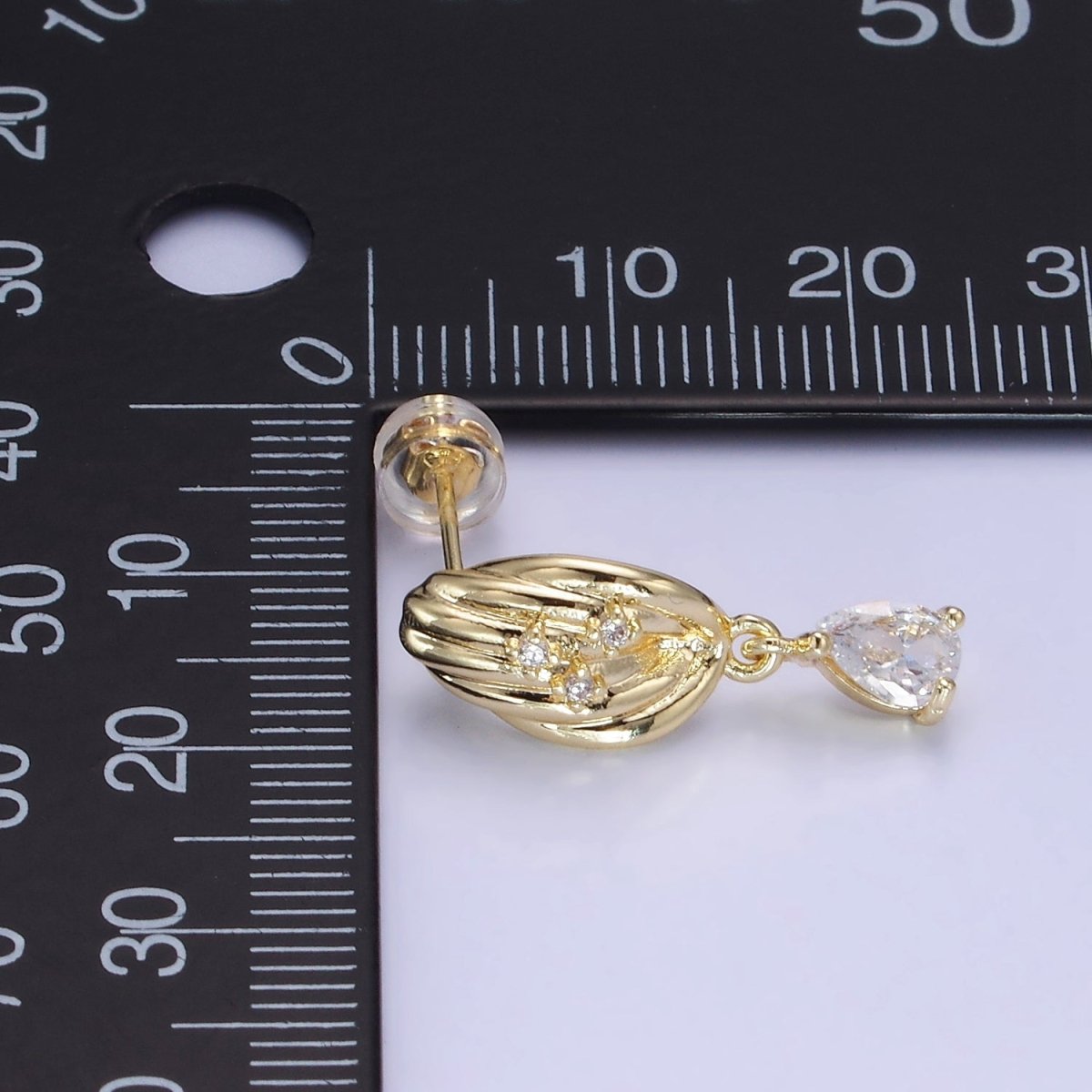14K Gold Filled Teardrop CZ Drop Croissant Stud Earrings | AB1146 - DLUXCA