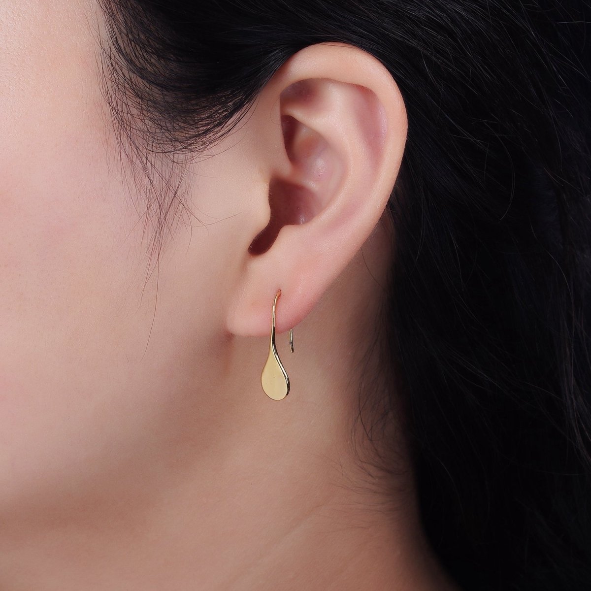 14K Gold Filled Teardrop Minimalist French Hook Earrings | AE-964 - DLUXCA