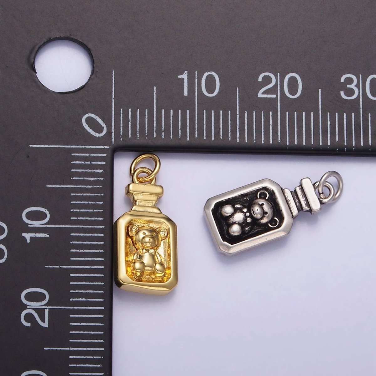 14K Gold Filled Teddy Bear Animal Tag Charm in Gold & Oxidized Silver | W526 - DLUXCA