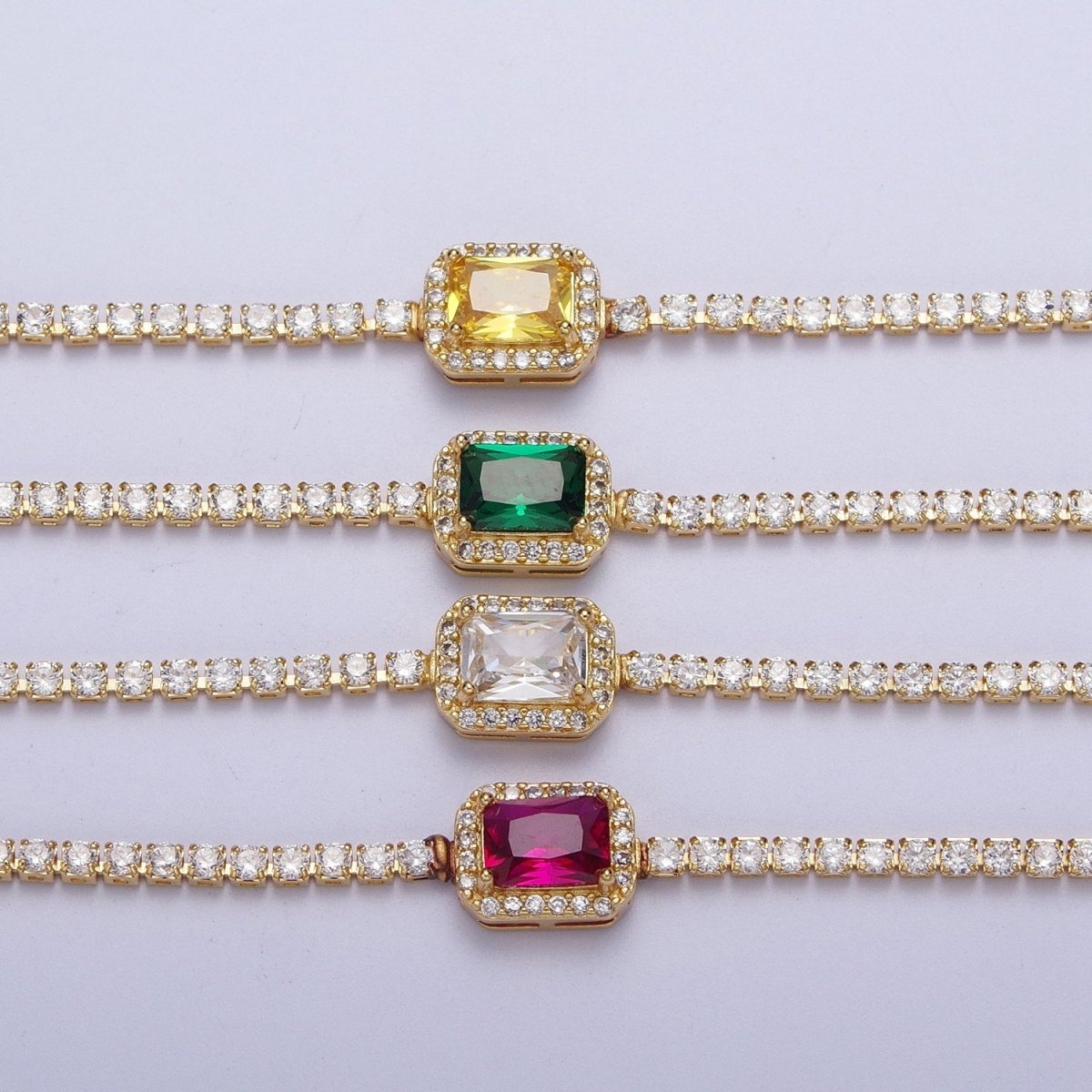 14k Gold Filled Tennis Necklace Chain with Color Emerald Cut Cz Stone for Layering Necklace | WA-1156 to WA-1159 Clearance Pricing - DLUXCA