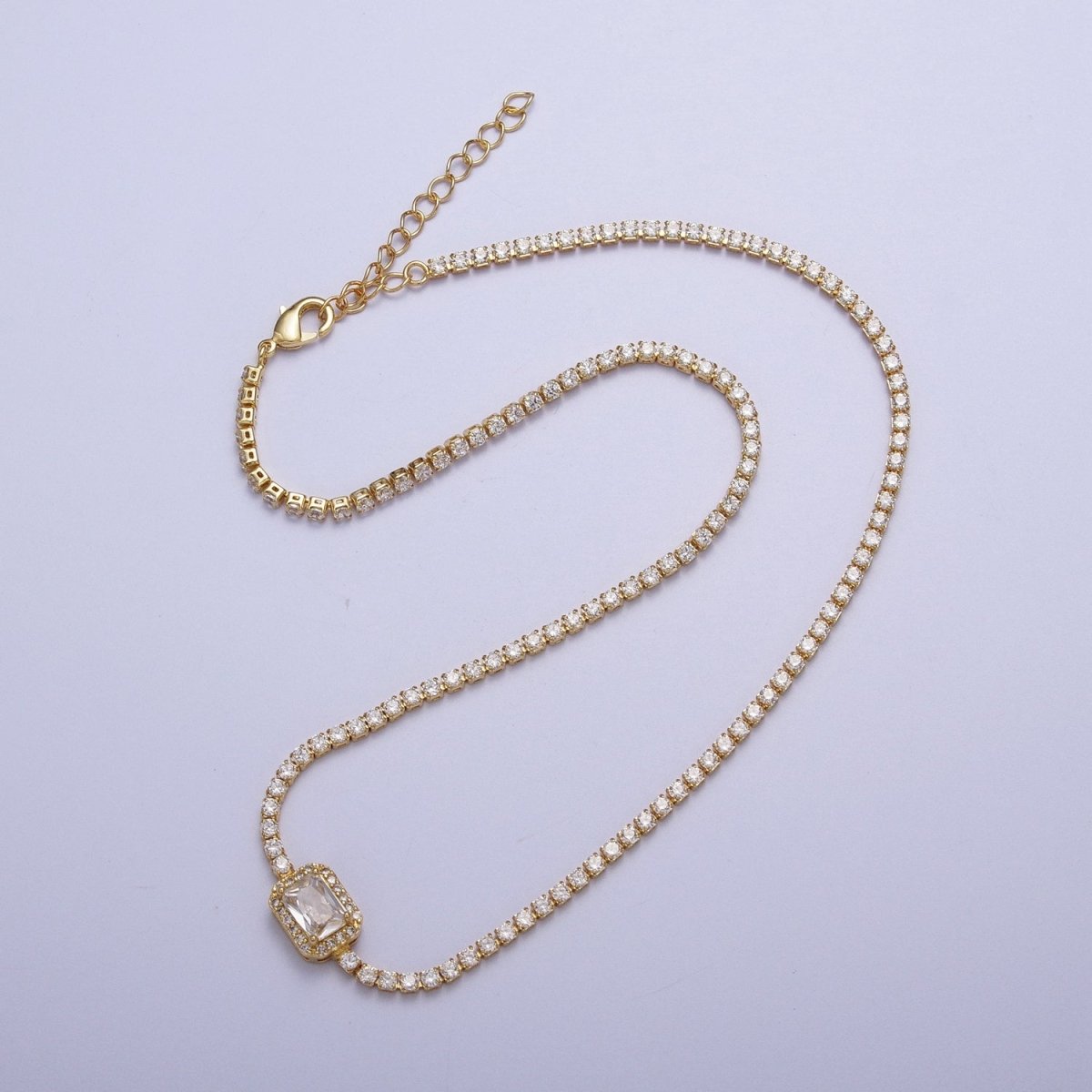 14k Gold Filled Tennis Necklace Chain with Color Emerald Cut Cz Stone for Layering Necklace | WA-1156 to WA-1159 Clearance Pricing - DLUXCA