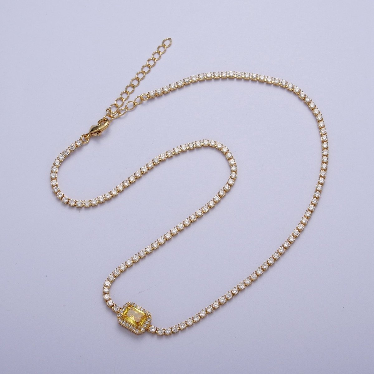 14k Gold Filled Tennis Necklace Chain with Color Emerald Cut Cz Stone for Layering Necklace | WA-1156 to WA-1159 Clearance Pricing - DLUXCA