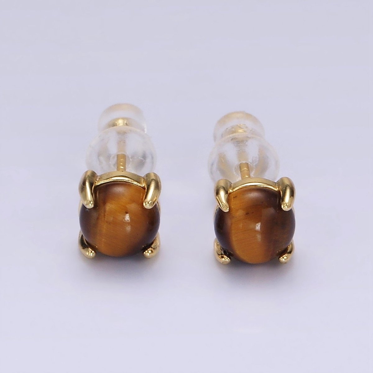 14K Gold Filled Tiger Eye Gemstone Oval Minimalist Stud Earrings | AE115 - DLUXCA