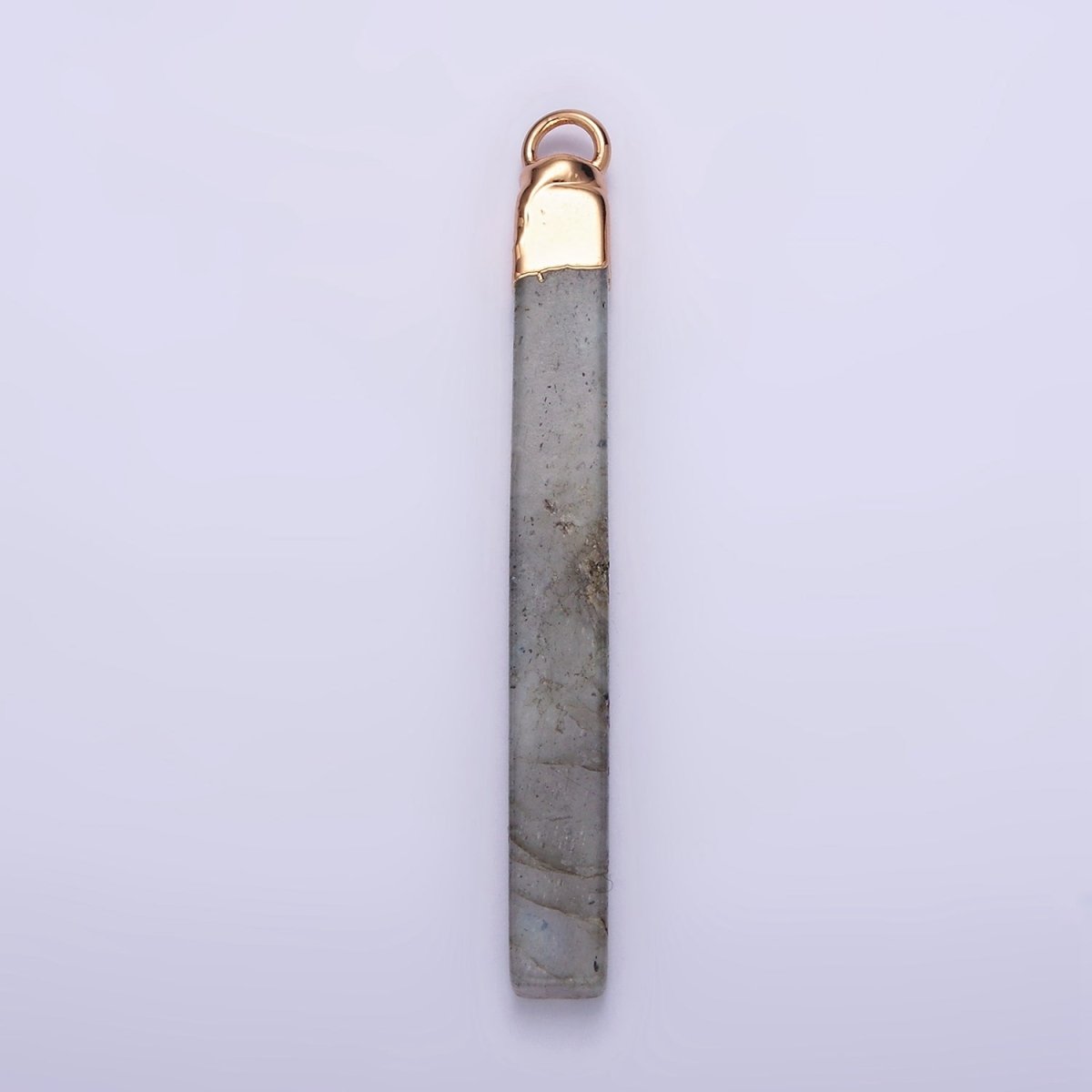 14K Gold Filled Tiger Eye, Howlite, Rose Quartz, Amethyst, Labradorite Foiled Rectangular Bar Tag Charm | N1700 - N1704 - DLUXCA