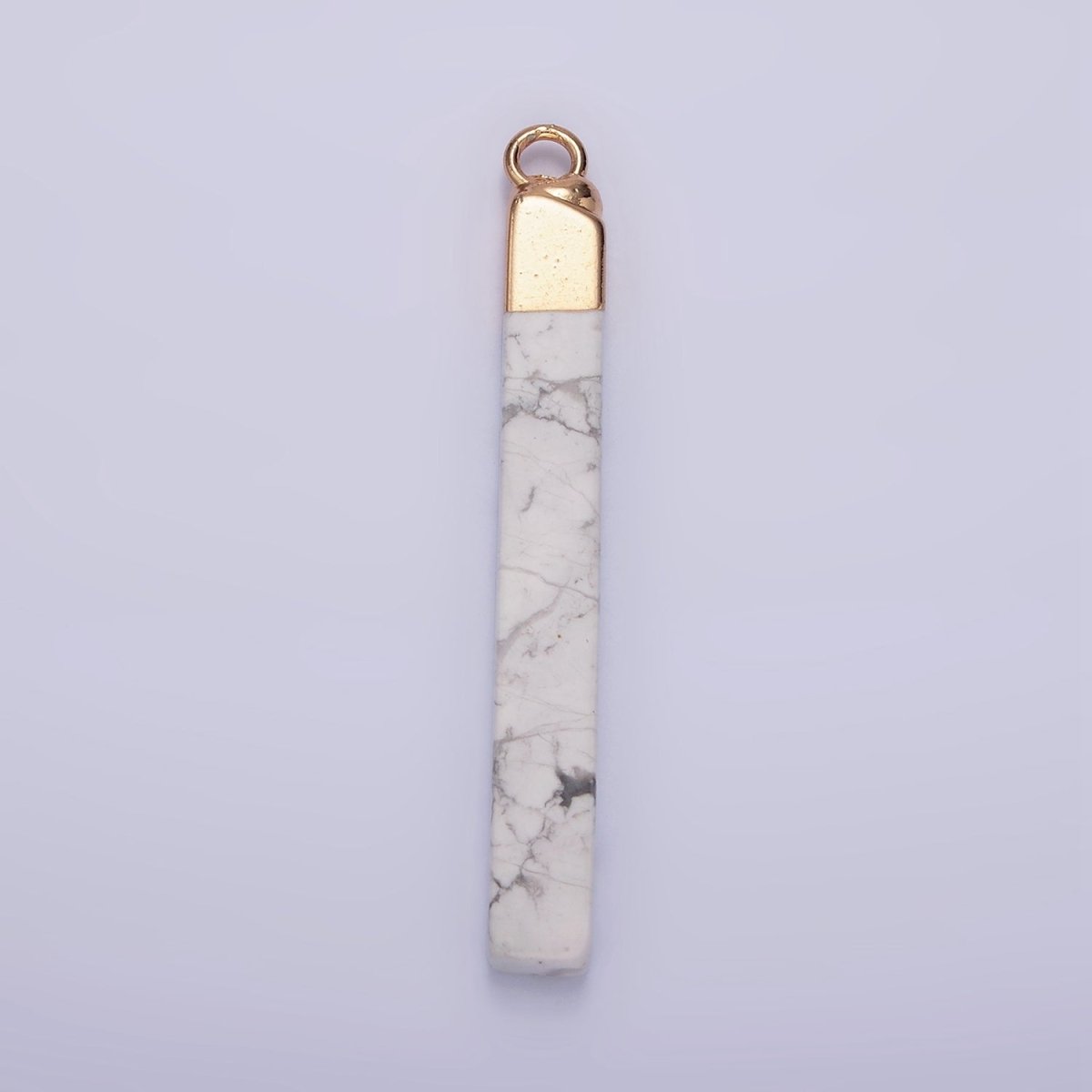 14K Gold Filled Tiger Eye, Howlite, Rose Quartz, Amethyst, Labradorite Foiled Rectangular Bar Tag Charm | N1700 - N1704 - DLUXCA