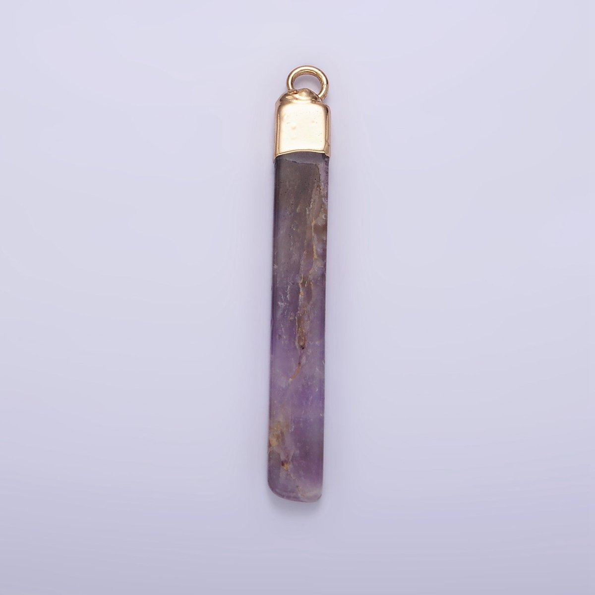 14K Gold Filled Tiger Eye, Howlite, Rose Quartz, Amethyst, Labradorite Foiled Rectangular Bar Tag Charm | N1700 - N1704 - DLUXCA