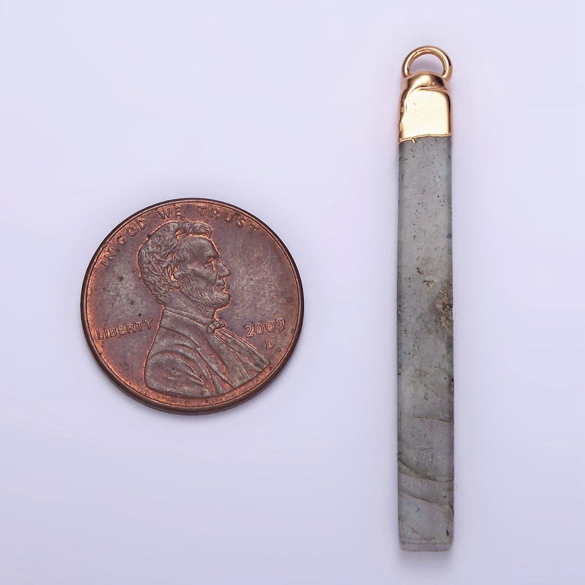 14K Gold Filled Tiger Eye, Howlite, Rose Quartz, Amethyst, Labradorite Foiled Rectangular Bar Tag Charm | N1700 - N1704 - DLUXCA