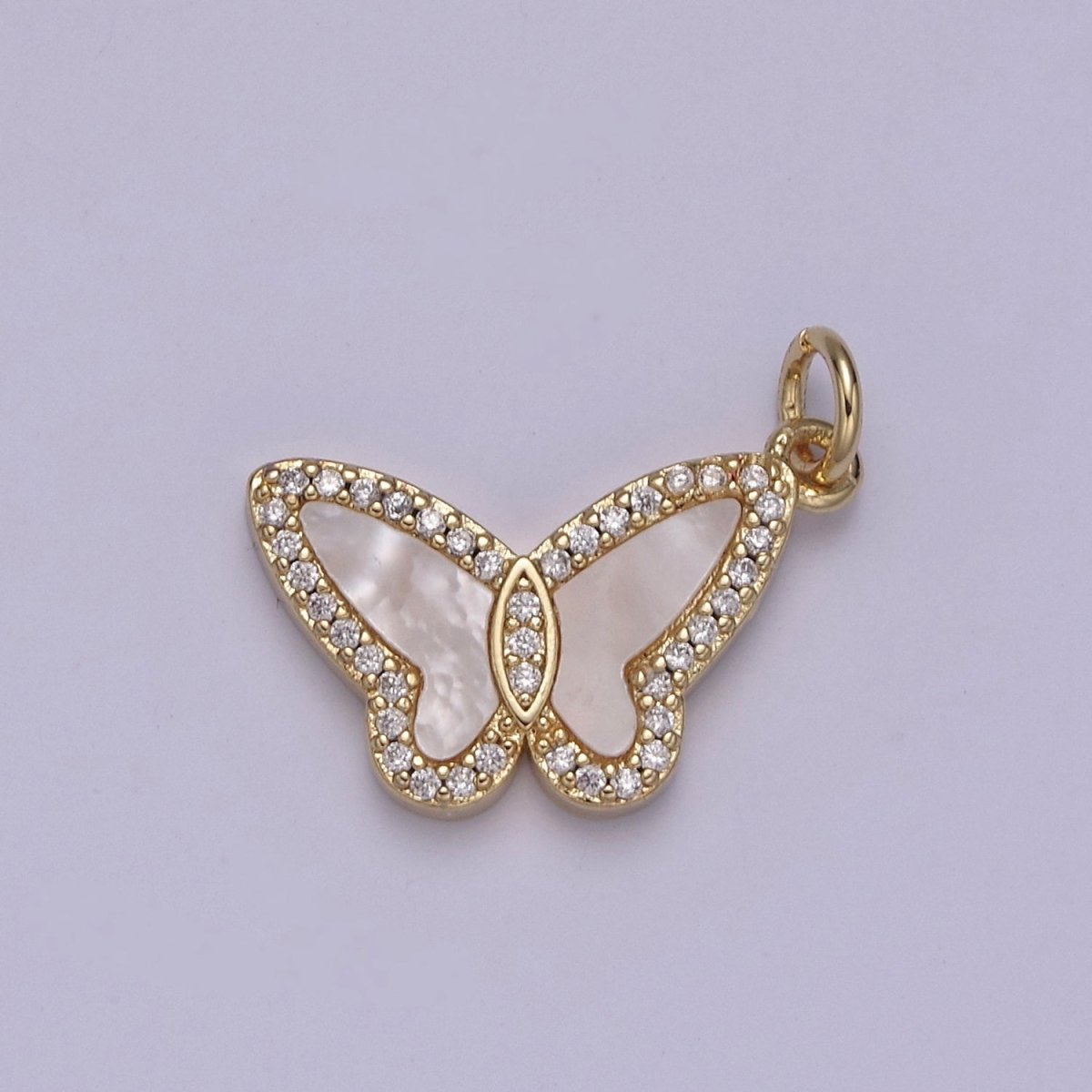 14K Gold Filled Tiger Eye, Mother of Pearl, Abalone Butterfly Monarch Micro Paved CZ Charm N-844 - N-846 - DLUXCA