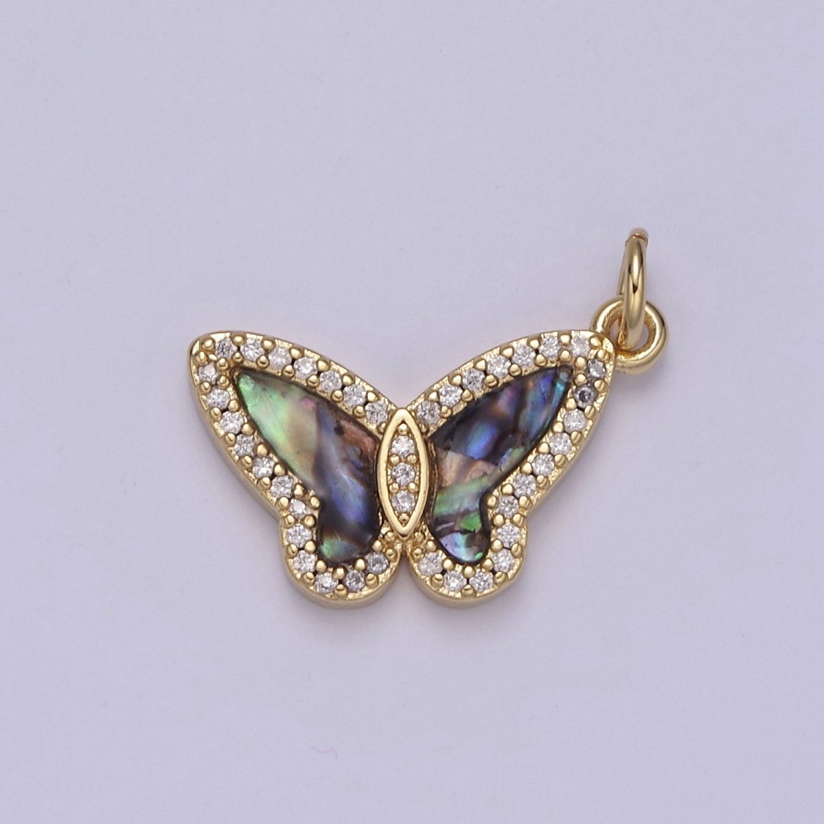 14K Gold Filled Tiger Eye, Mother of Pearl, Abalone Butterfly Monarch Micro Paved CZ Charm N-844 - N-846 - DLUXCA