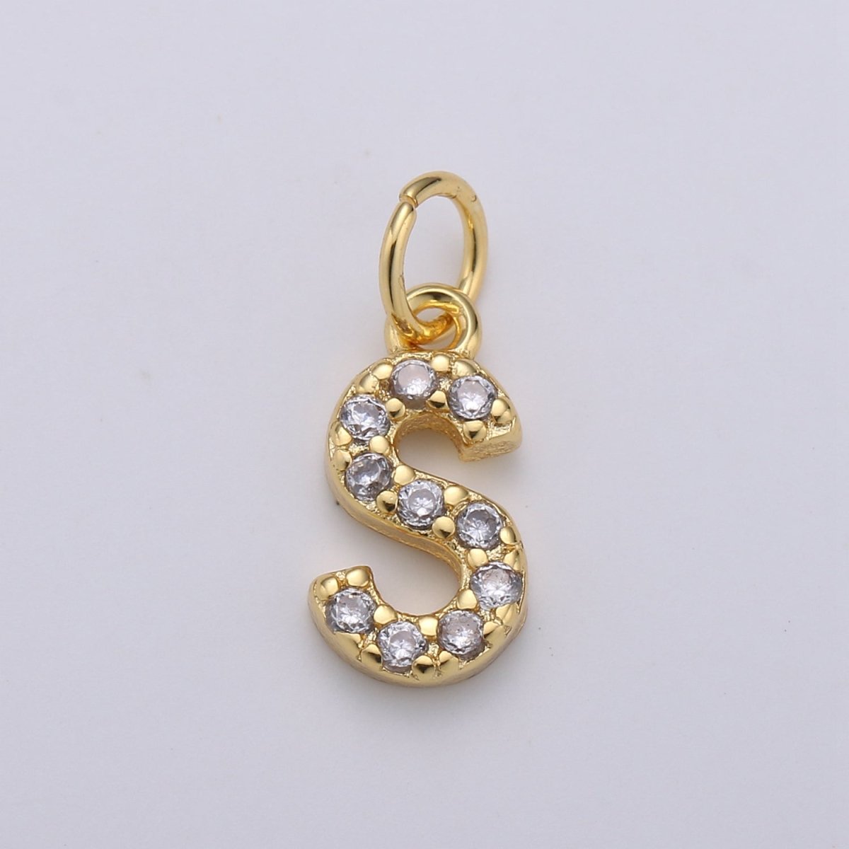 14k Gold Filled Tiny CZ Initial, Letter Alphabet Micro Pave charms Dainty Gold Cubic Pendant Charm for Necklace Bracelet Earring Add on A-099 to A-111 - DLUXCA