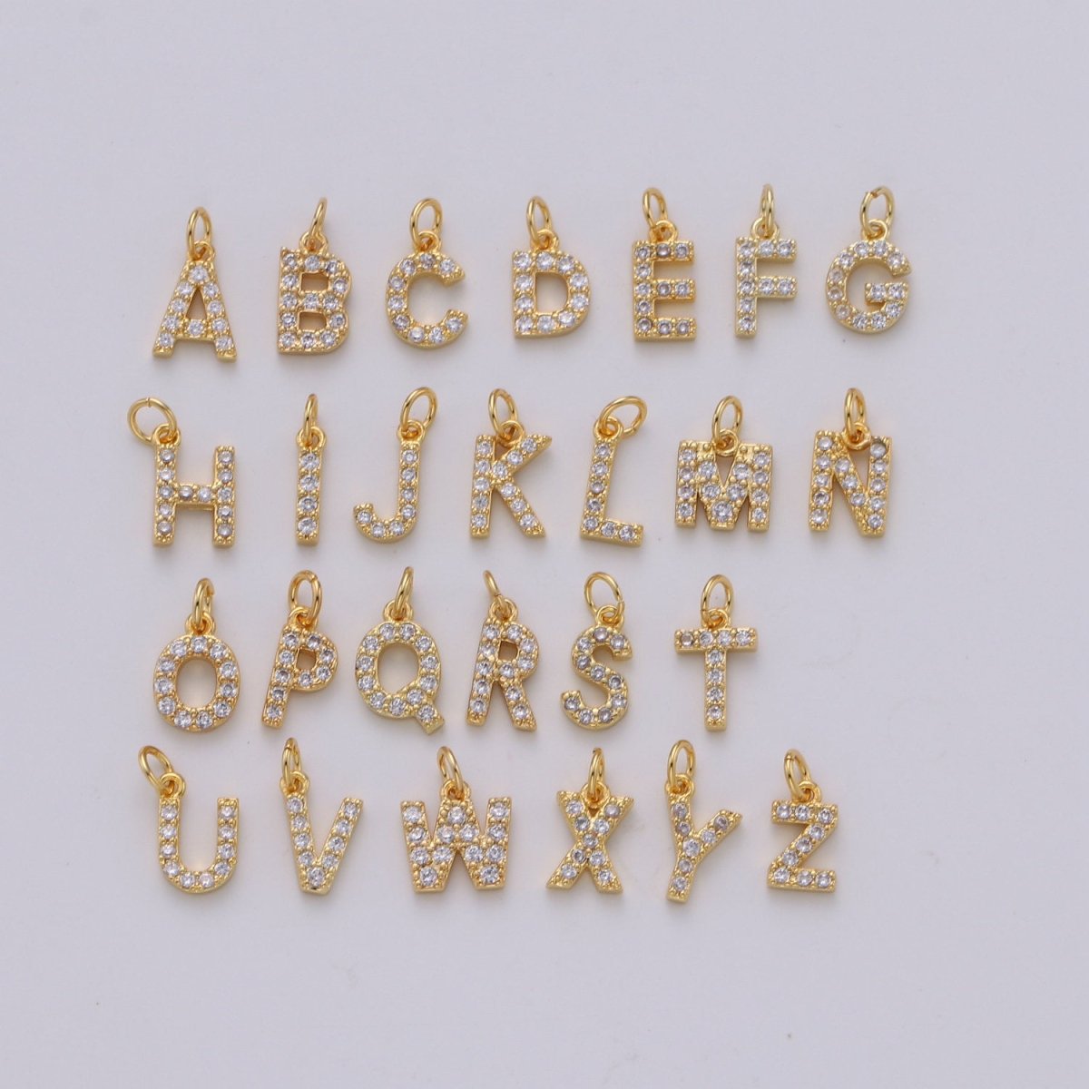 14k Gold Filled Tiny CZ Initial, Letter Alphabet Micro Pave charms Dainty Gold Cubic Pendant Charm for Necklace Bracelet Earring Add on A-099 to A-111 - DLUXCA