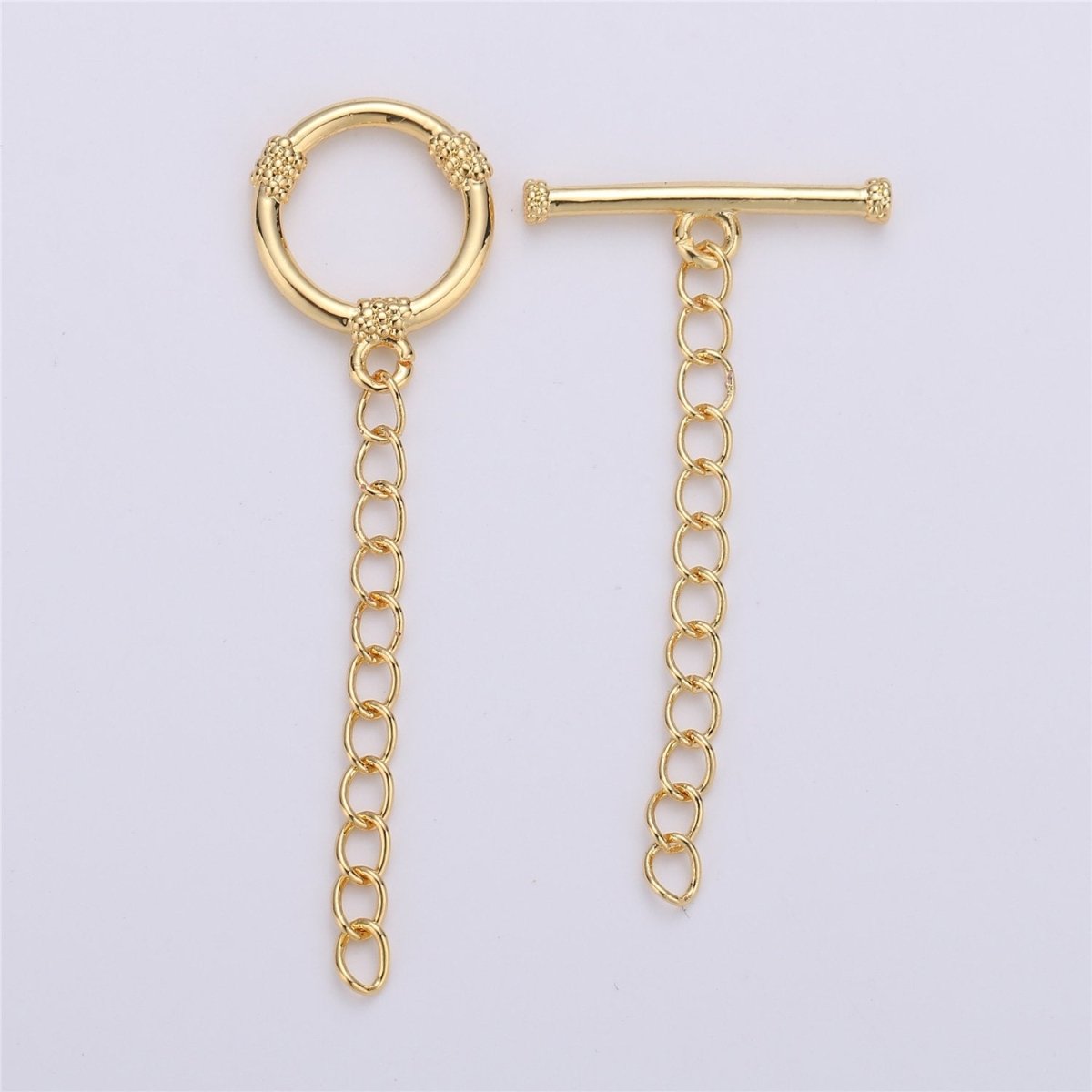 14K Gold Filled Toggle Clasp with CZ On Charm, 12mmx12mm Hoop Charm and 10mmx2mm Bar. Extender Chain is 32mm 1.5inches You Can Cut K-459 - DLUXCA