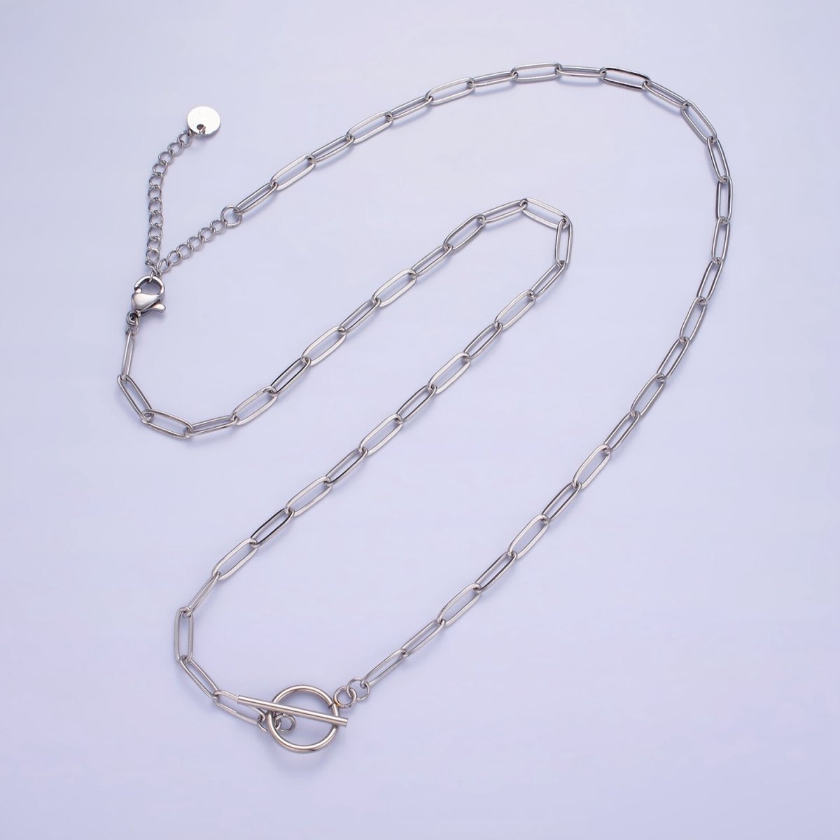 14K Gold Filled Toggle Clasps Paperclip Chain 19 Inch Necklace w. 2 Inch Extender in Gold & Silver | WA-2492 WA-2493 - DLUXCA