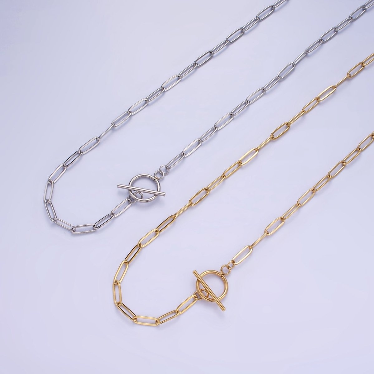 14K Gold Filled Toggle Clasps Paperclip Chain 19 Inch Necklace w. 2 Inch Extender in Gold & Silver | WA-2492 WA-2493 - DLUXCA