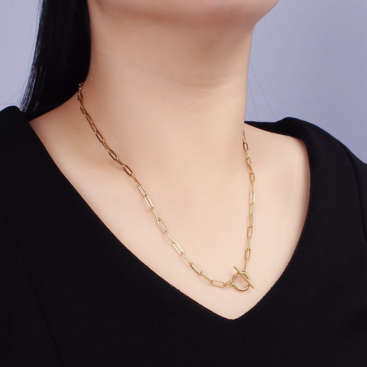 14K Gold Filled Toggle Clasps Paperclip Chain 19 Inch Necklace w. 2 Inch Extender in Gold & Silver | WA-2492 WA-2493 - DLUXCA