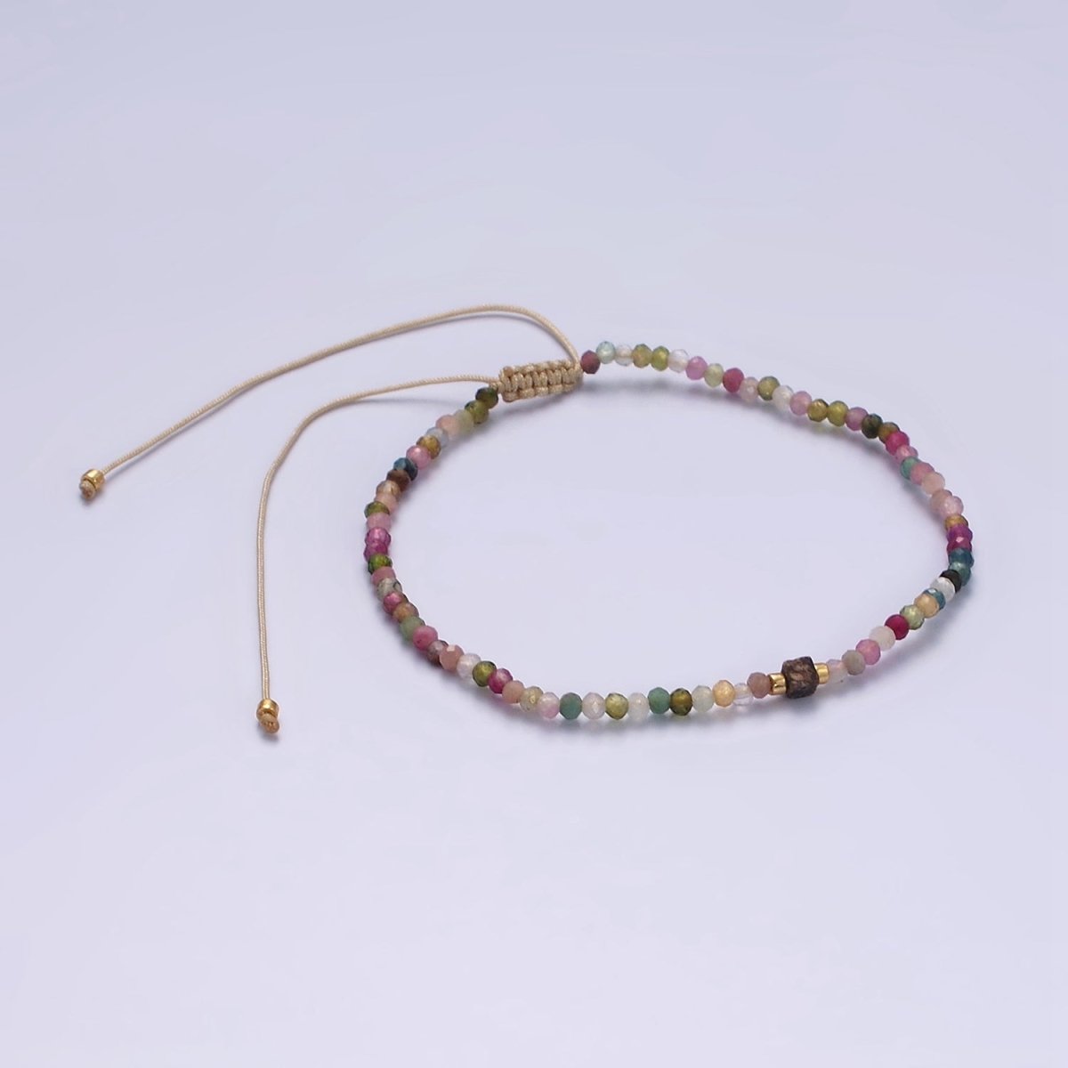 14K Gold Filled Tourmaline Multifaceted Cream Rope Adjustable Friendship Bracelet | WA-2170 - WA-2168 Clearance Pricing - DLUXCA