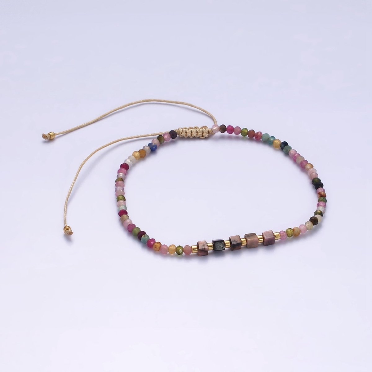 14K Gold Filled Tourmaline Multifaceted Cream Rope Adjustable Friendship Bracelet | WA-2170 - WA-2168 Clearance Pricing - DLUXCA