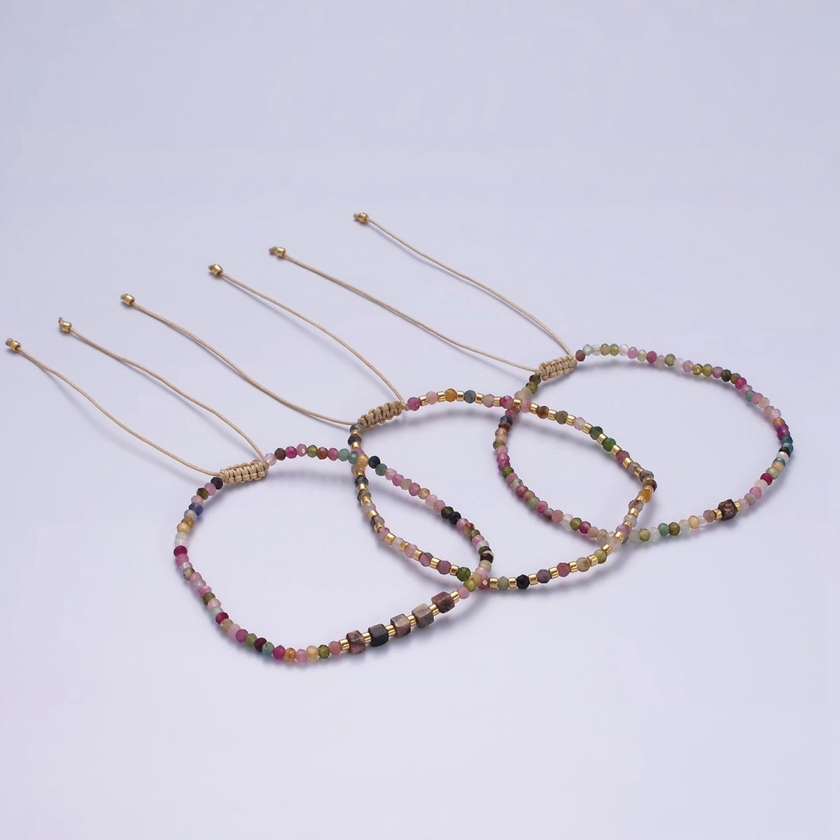 14K Gold Filled Tourmaline Multifaceted Cream Rope Adjustable Friendship Bracelet | WA-2170 - WA-2168 Clearance Pricing - DLUXCA