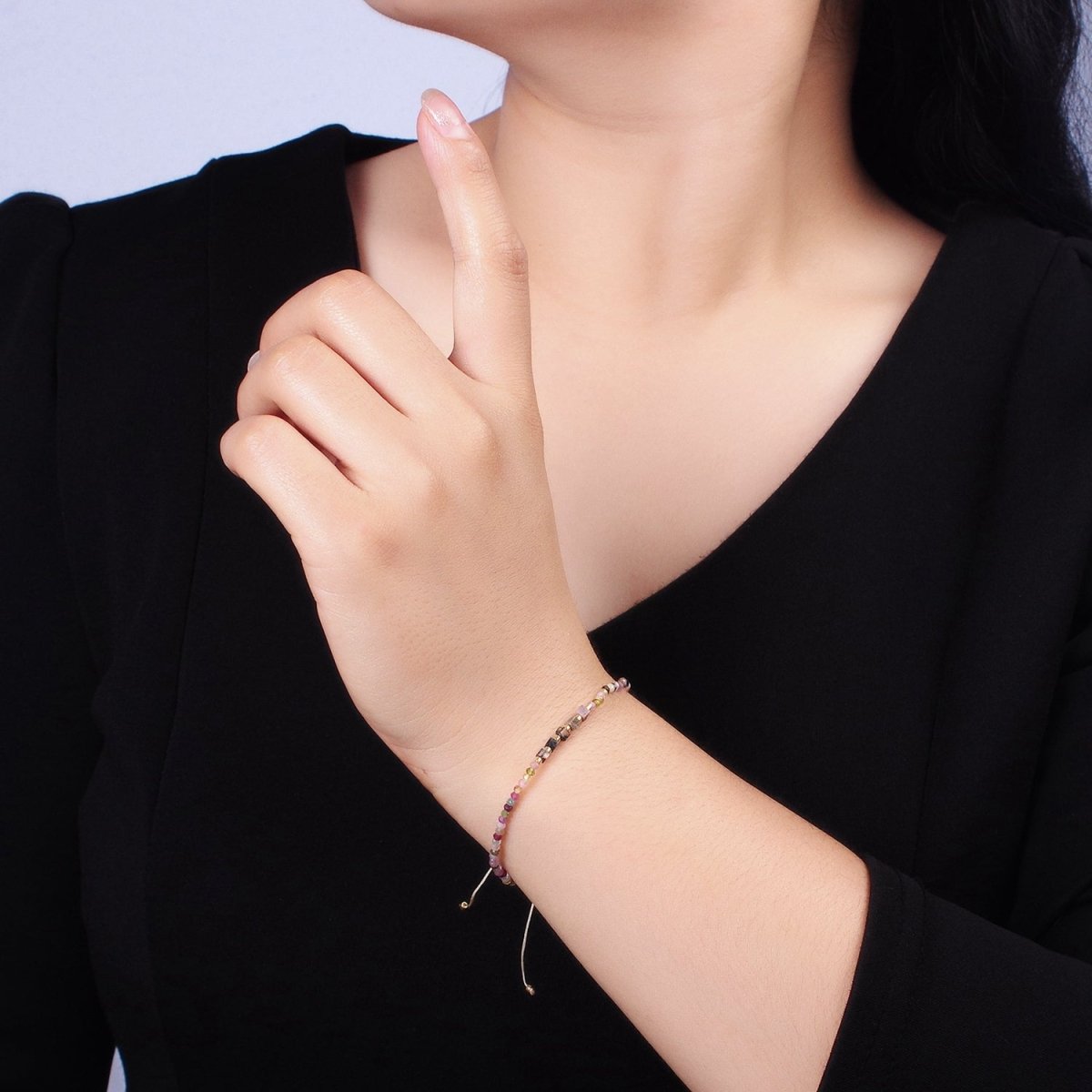 14K Gold Filled Tourmaline Multifaceted Cream Rope Adjustable Friendship Bracelet | WA-2170 - WA-2168 Clearance Pricing - DLUXCA