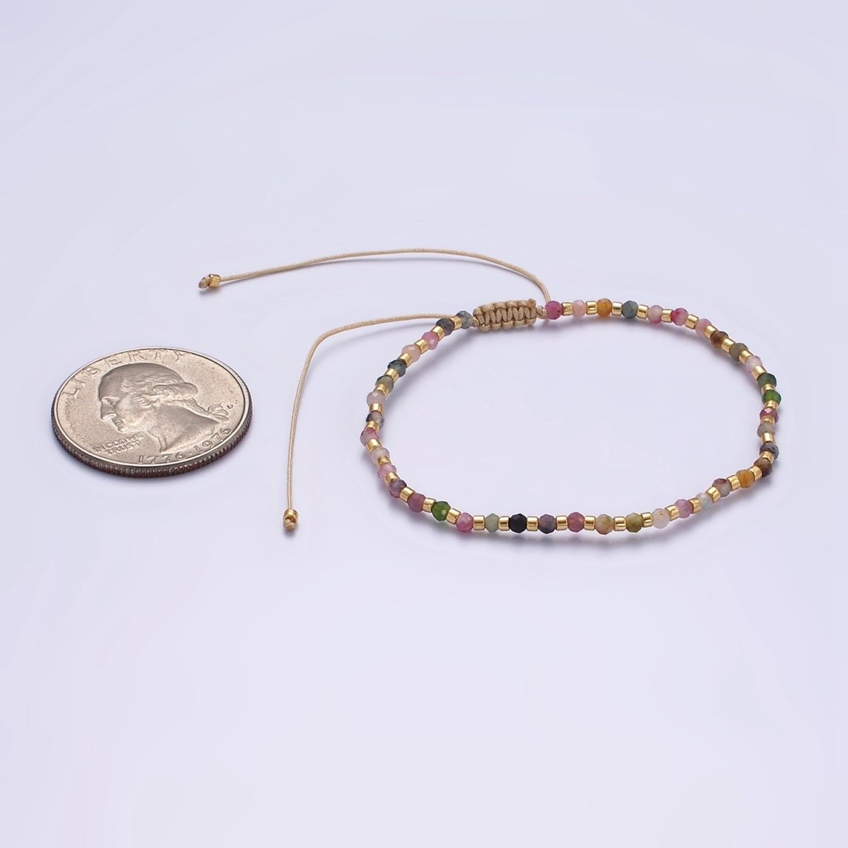 14K Gold Filled Tourmaline Multifaceted Cream Rope Adjustable Friendship Bracelet | WA-2170 - WA-2168 Clearance Pricing - DLUXCA