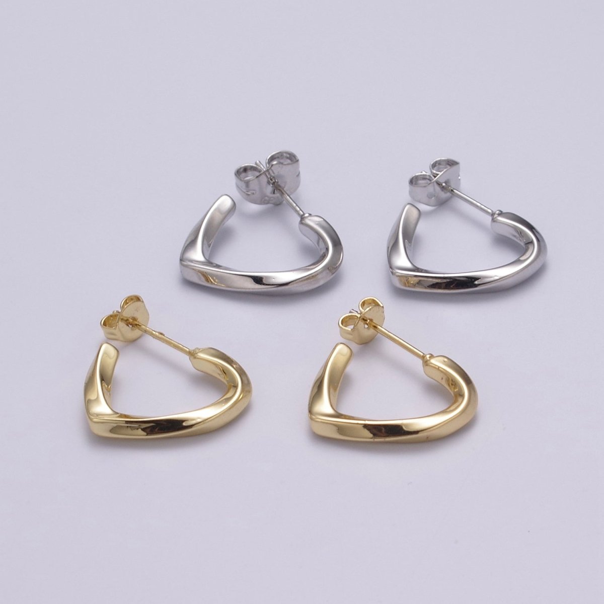 14k Gold Filled Triangle Hoop Earring Silver Dainty Geometric Earring T-254 T-255 - DLUXCA