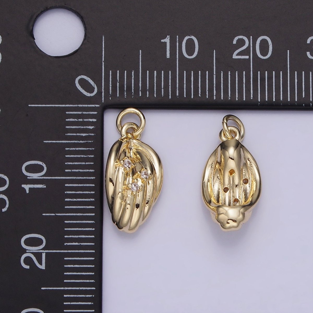 14K Gold Filled Triple CZ Concave Leaf Nature Mini Charm | AG735 - DLUXCA