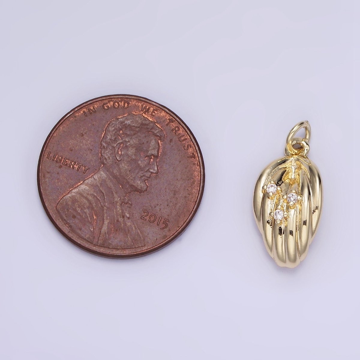 14K Gold Filled Triple CZ Concave Leaf Nature Mini Charm | AG735 - DLUXCA