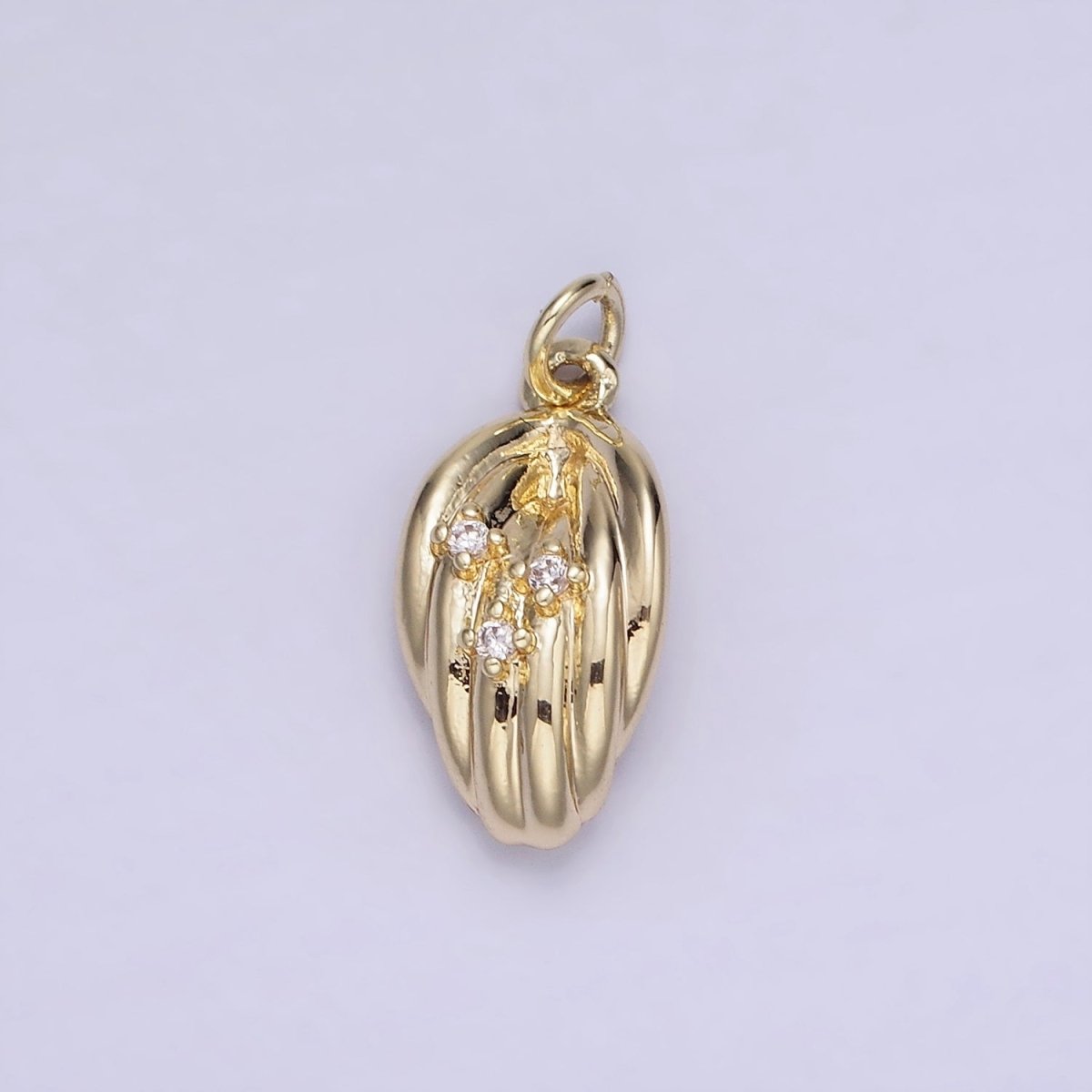 14K Gold Filled Triple CZ Concave Leaf Nature Mini Charm | AG735 - DLUXCA