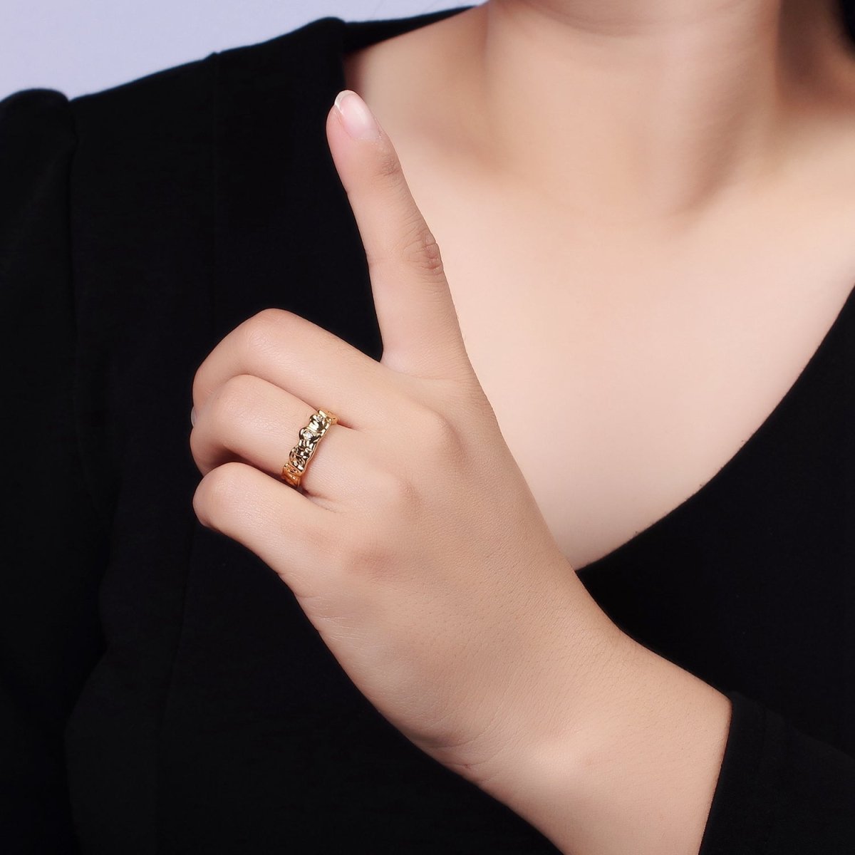 14K Gold Filled Triple CZ Dotted Molten Band Ring | O1264 - DLUXCA