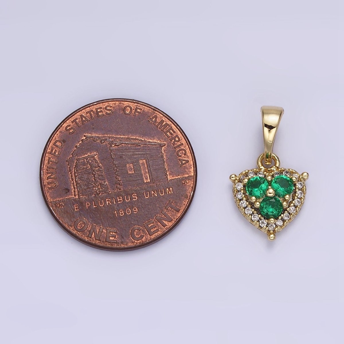 14K Gold Filled Triple Green CZ Micro Paved CZ Heart Pendant | AA646 - DLUXCA