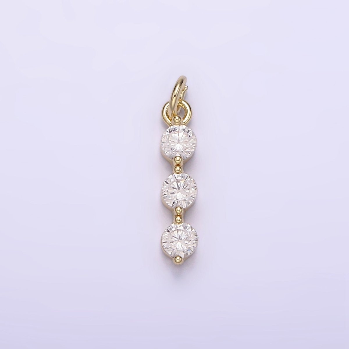 14K Gold Filled Triple Round Clear CZ Beaded Linear Charm | AG-193 - DLUXCA