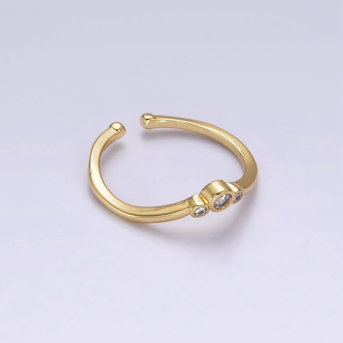 14K Gold Filled Triple Round Clear CZ Bezel Chevron Ring | O1005 - DLUXCA