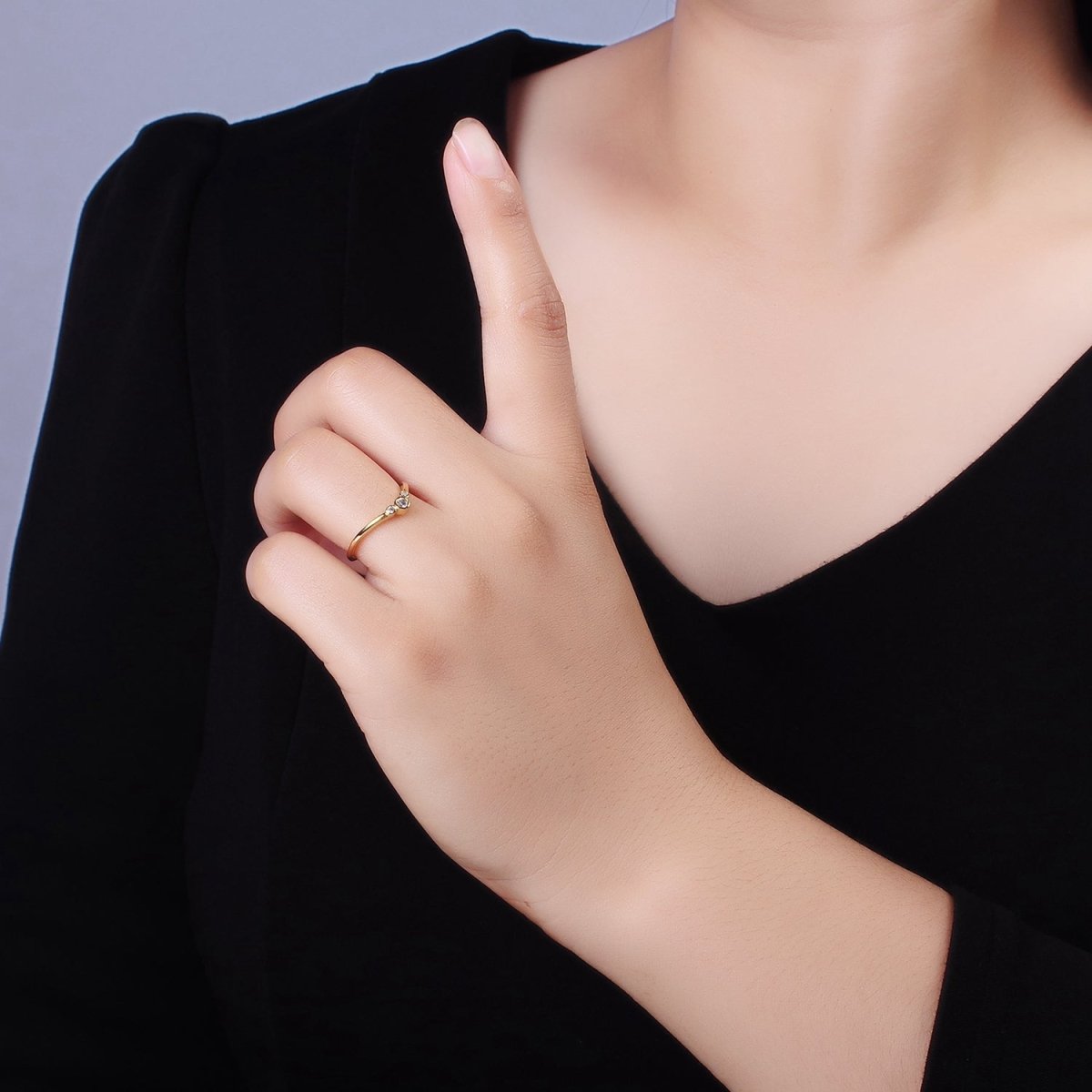 14K Gold Filled Triple Round Clear CZ Bezel Chevron Ring | O1005 - DLUXCA