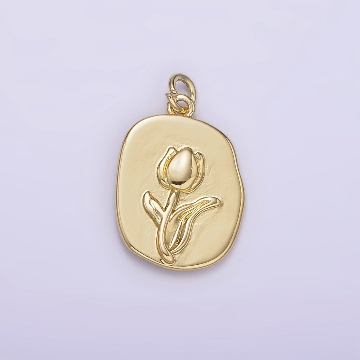14K Gold Filled Tulip April Birth Flower Hammered Stamped Personalized Double Sided Charm | AG246 - DLUXCA