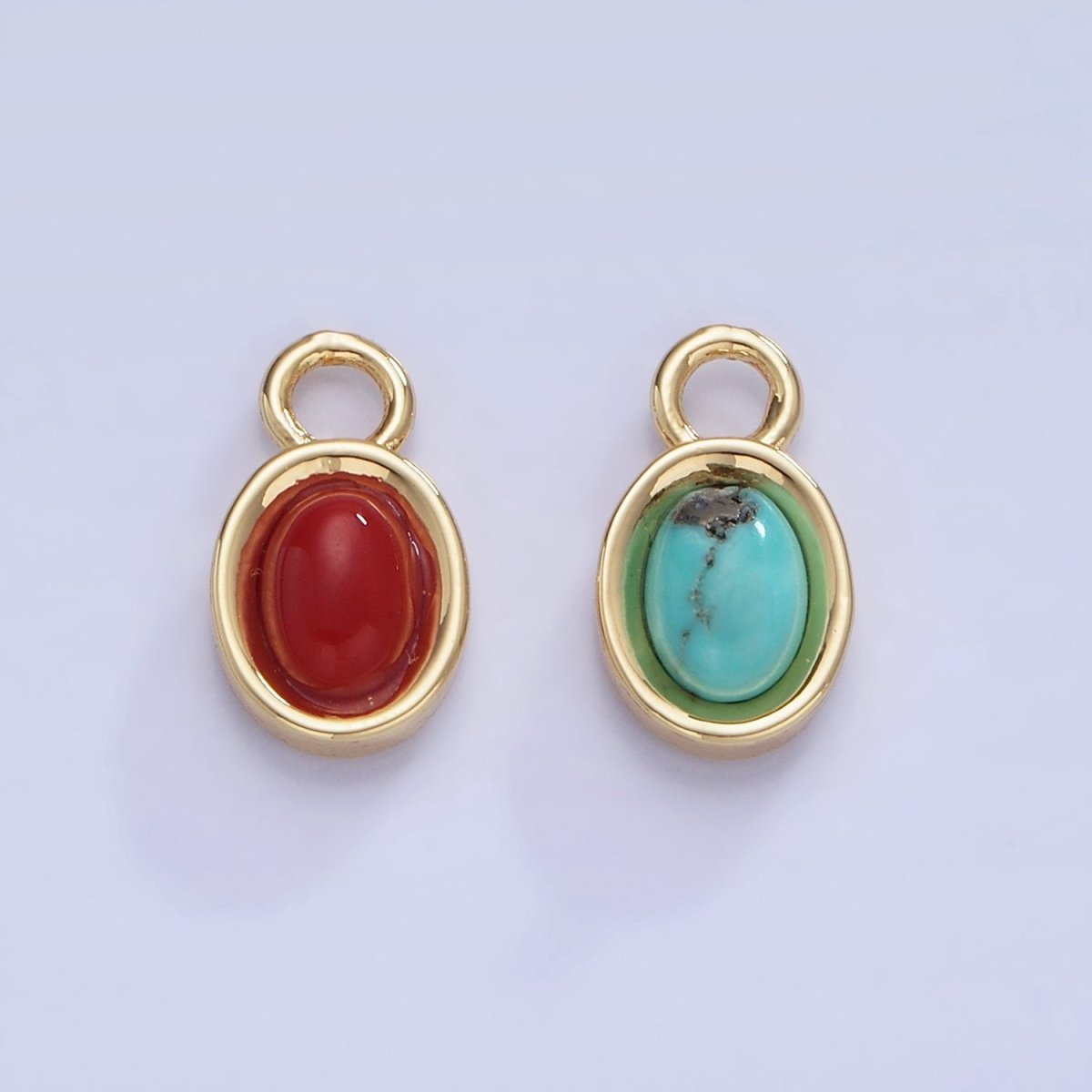 14K Gold Filled Turquoise, Carnelian Gemstone Oval Bezel Charm | W585 - DLUXCA
