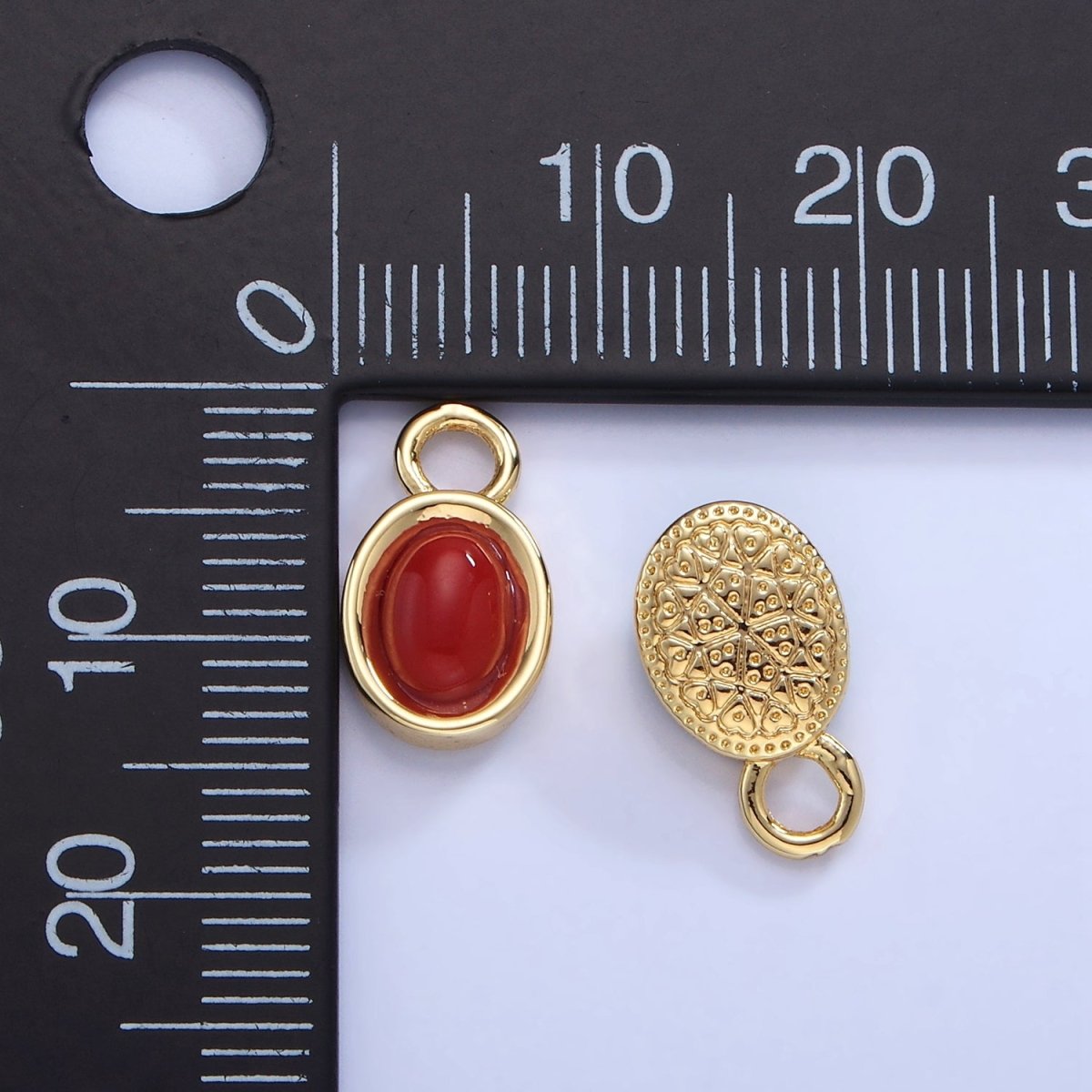 14K Gold Filled Turquoise, Carnelian Gemstone Oval Bezel Charm | W585 - DLUXCA